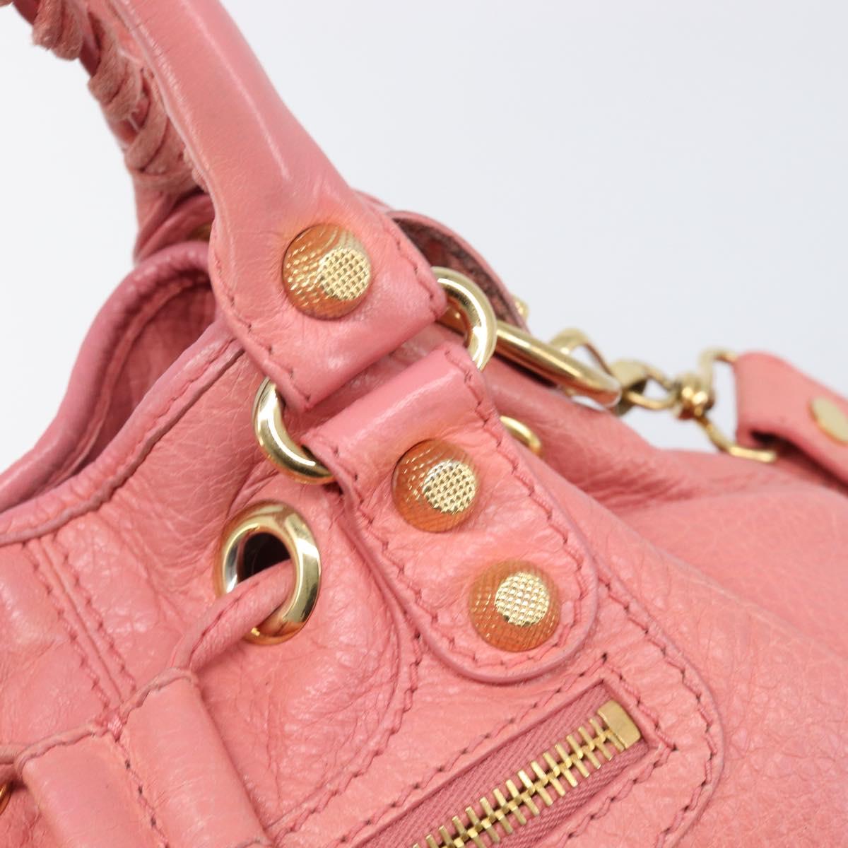BALENCIAGA Giant Mini Pom Pom Hand Bag Leather 2way Pink Gold Auth 161592V