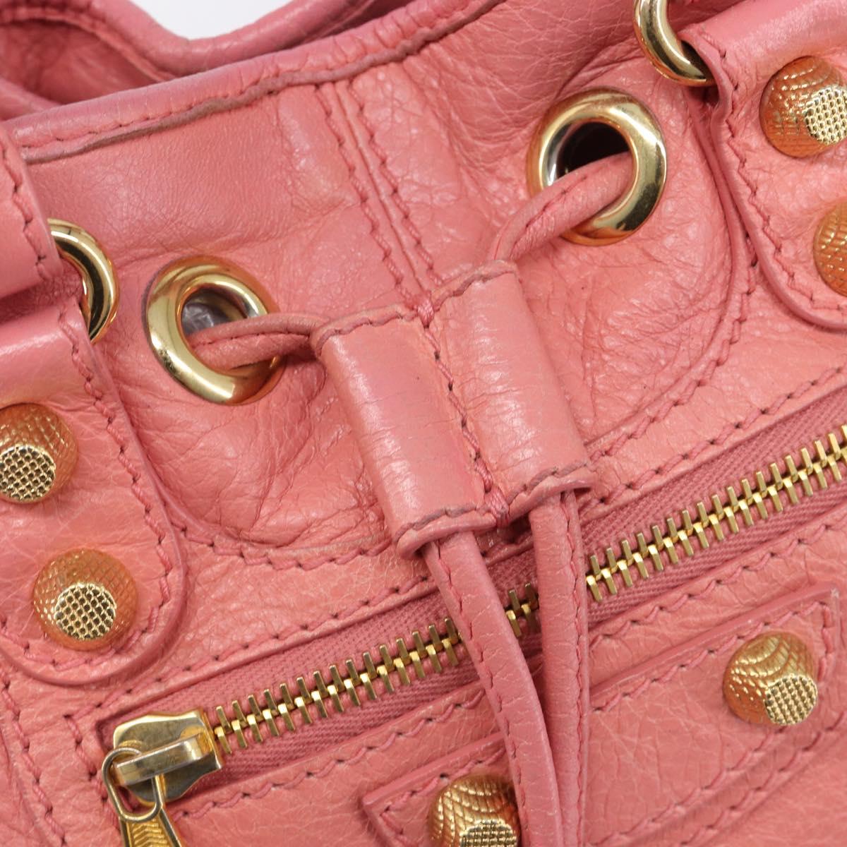 BALENCIAGA Giant Mini Pom Pom Hand Bag Leather 2way Pink Gold Auth 161592V