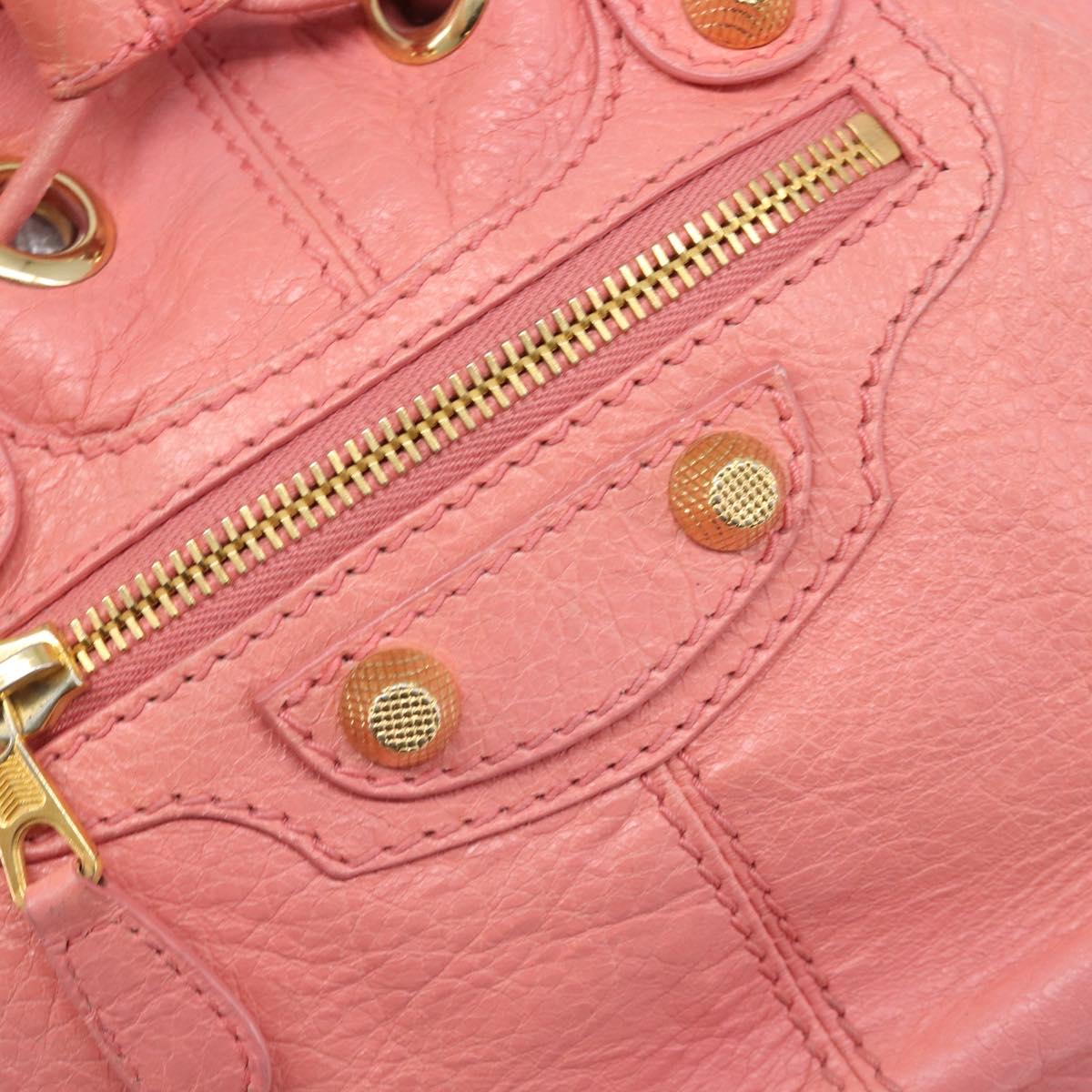 BALENCIAGA Giant Mini Pom Pom Hand Bag Leather 2way Pink Gold Auth 161592V
