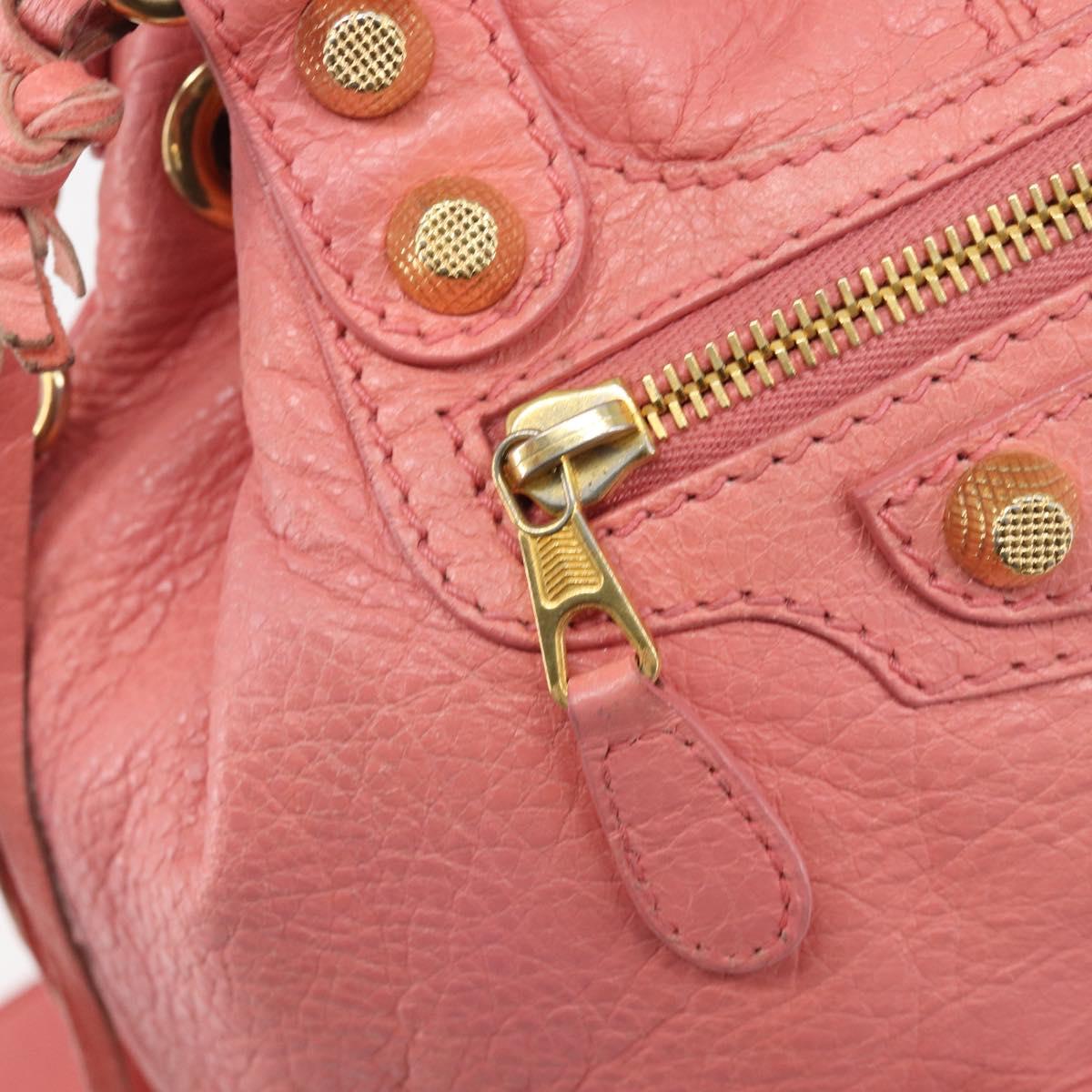 BALENCIAGA Giant Mini Pom Pom Hand Bag Leather 2way Pink Gold Auth 161592V