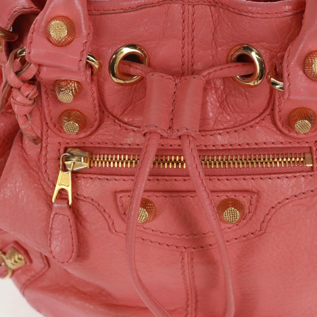 BALENCIAGA Giant Mini Pom Pom Hand Bag Leather 2way Pink Gold Auth 161592V