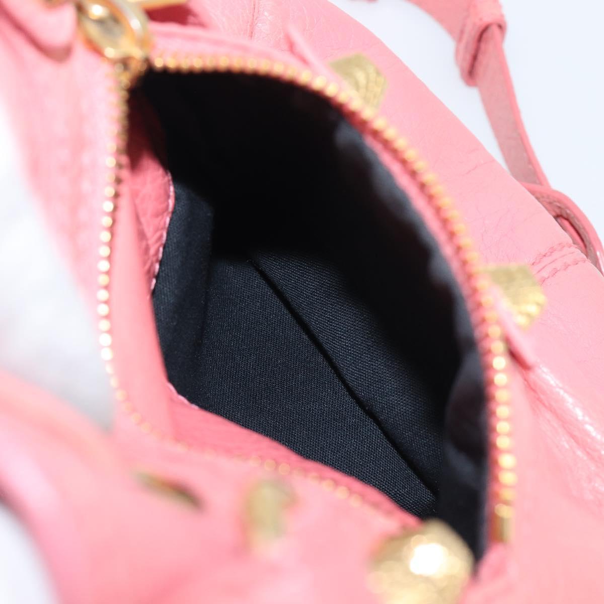 BALENCIAGA Giant Mini Pom Pom Hand Bag Leather 2way Pink Gold Auth 161592V