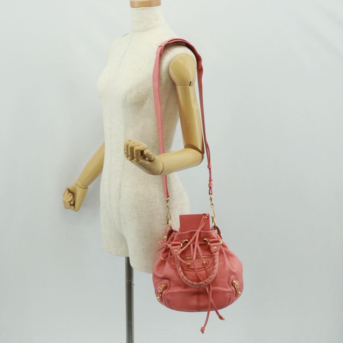 BALENCIAGA Giant Mini Pom Pom Hand Bag Leather 2way Pink Gold Auth 161592V