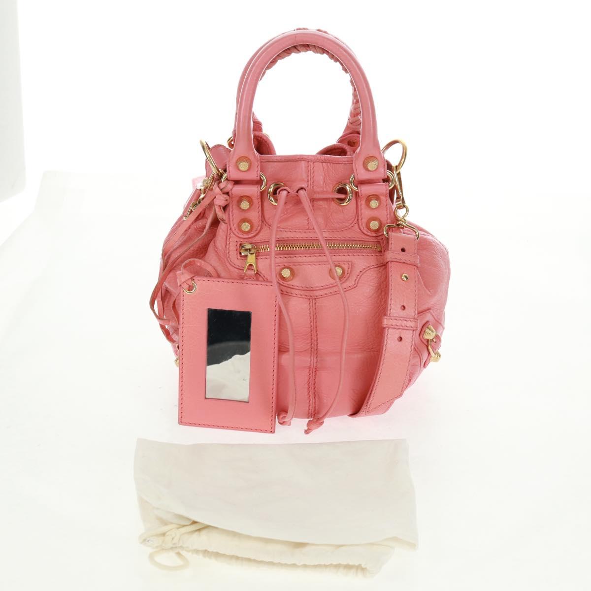 BALENCIAGA Giant Mini Pom Pom Hand Bag Leather 2way Pink Gold Auth 161592V