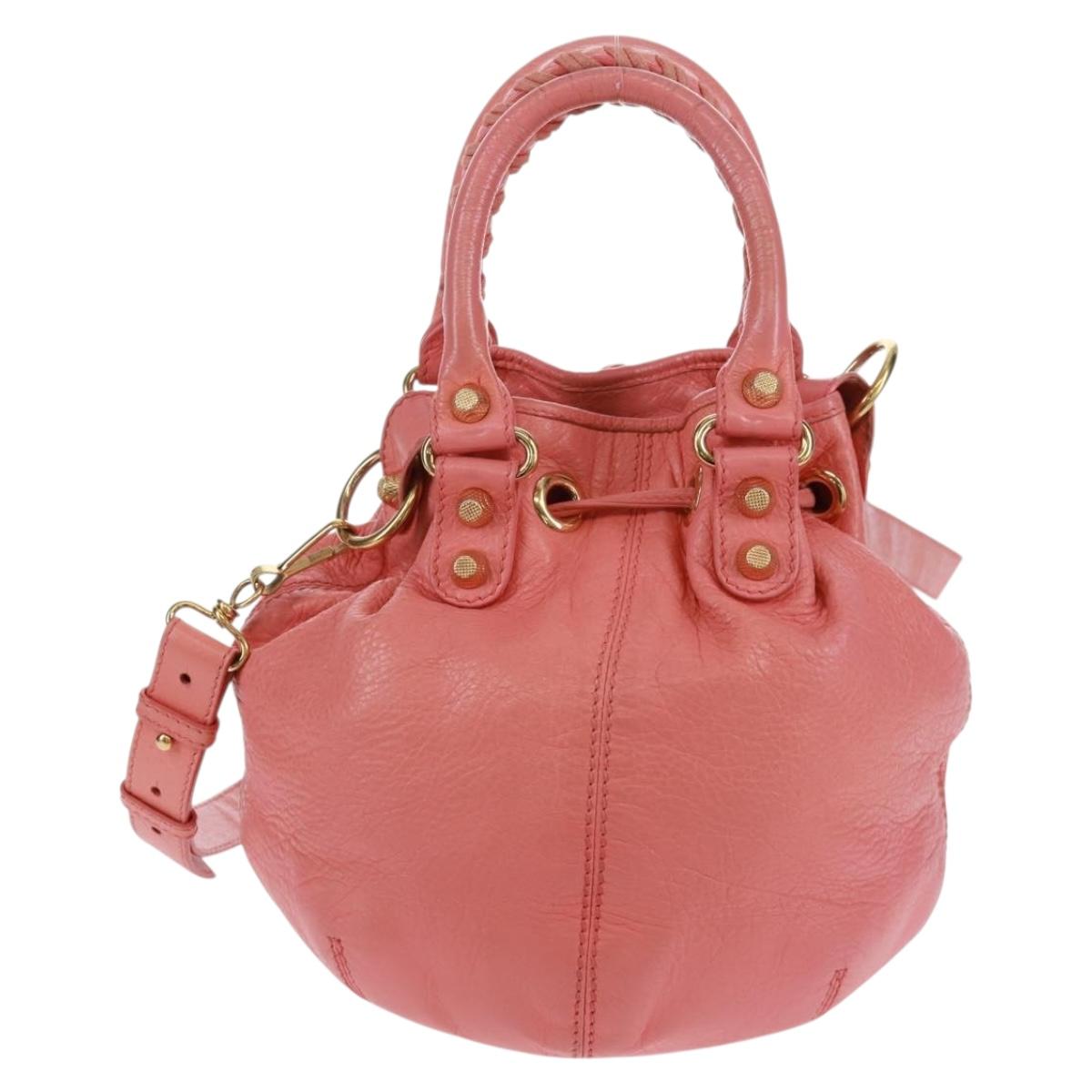 BALENCIAGA Giant Mini Pom Pom Hand Bag Leather 2way Pink Gold Auth 161592V