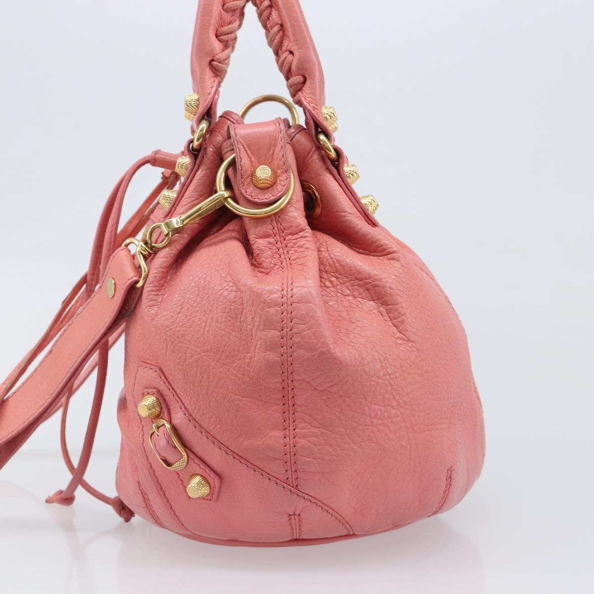 BALENCIAGA Giant Mini Pom Pom Hand Bag Leather 2way Pink Gold Auth 161592V