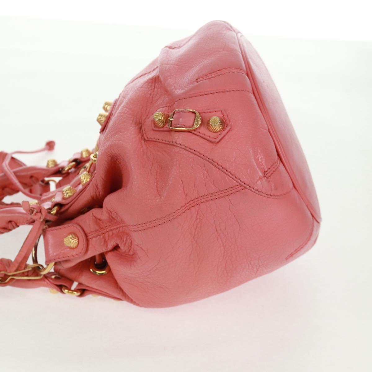 BALENCIAGA Giant Mini Pom Pom Hand Bag Leather 2way Pink Gold Auth 161592V
