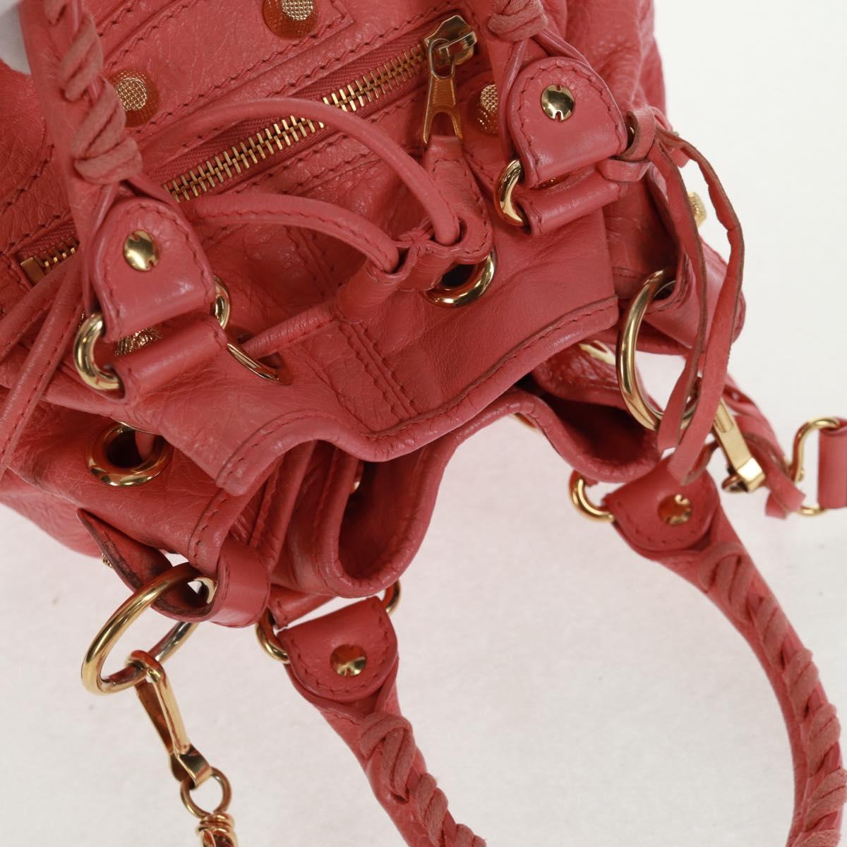 BALENCIAGA Giant Mini Pom Pom Hand Bag Leather 2way Pink Gold Auth 161592V