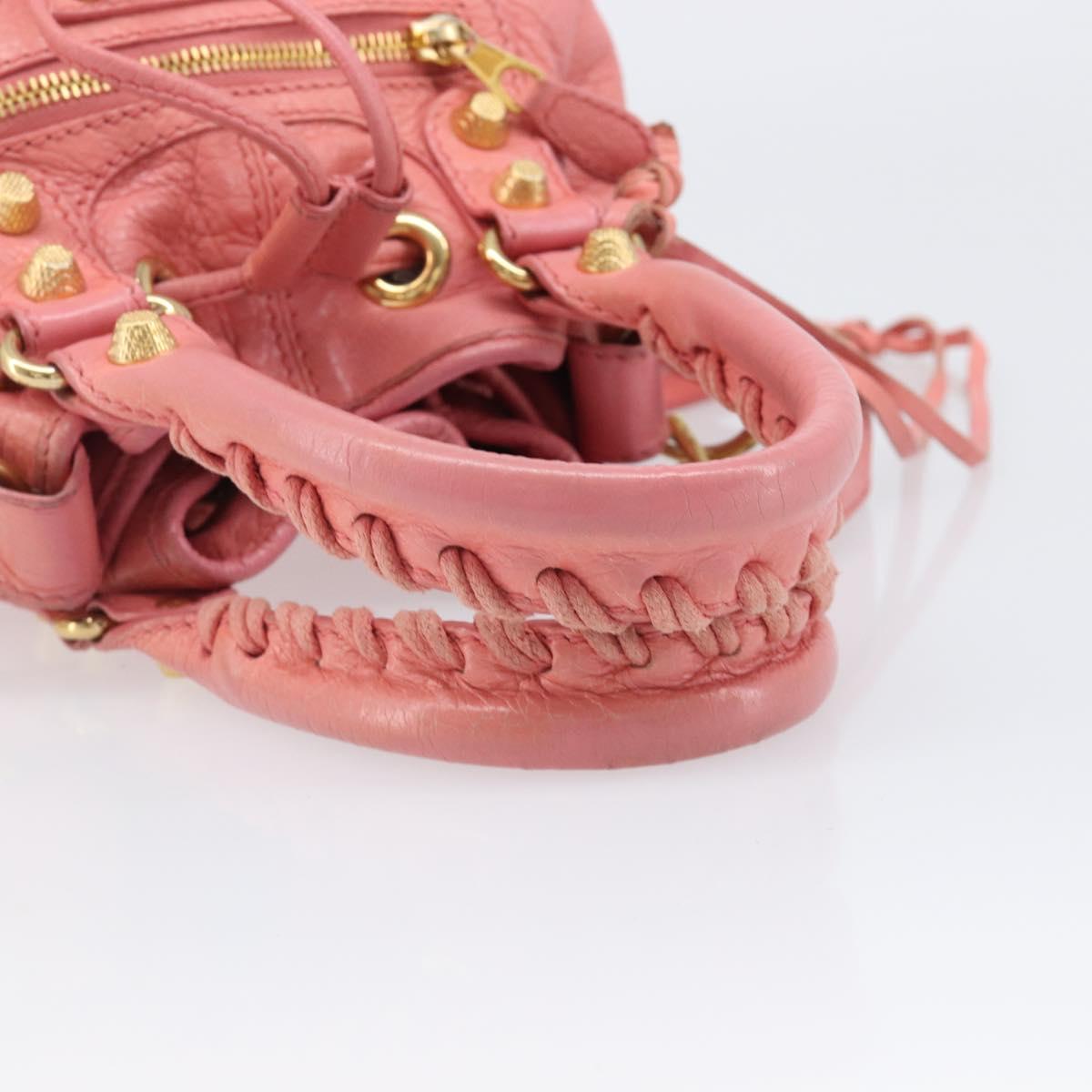 BALENCIAGA Giant Mini Pom Pom Hand Bag Leather 2way Pink Gold Auth 161592V