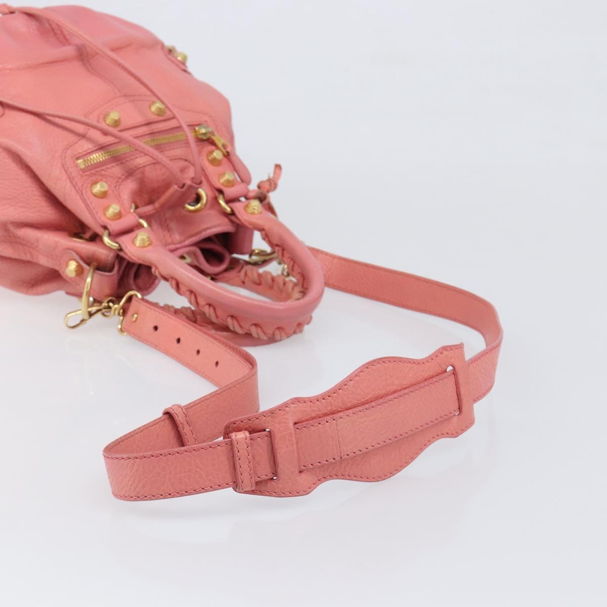 BALENCIAGA Giant Mini Pom Pom Hand Bag Leather 2way Pink Gold Auth 161592V