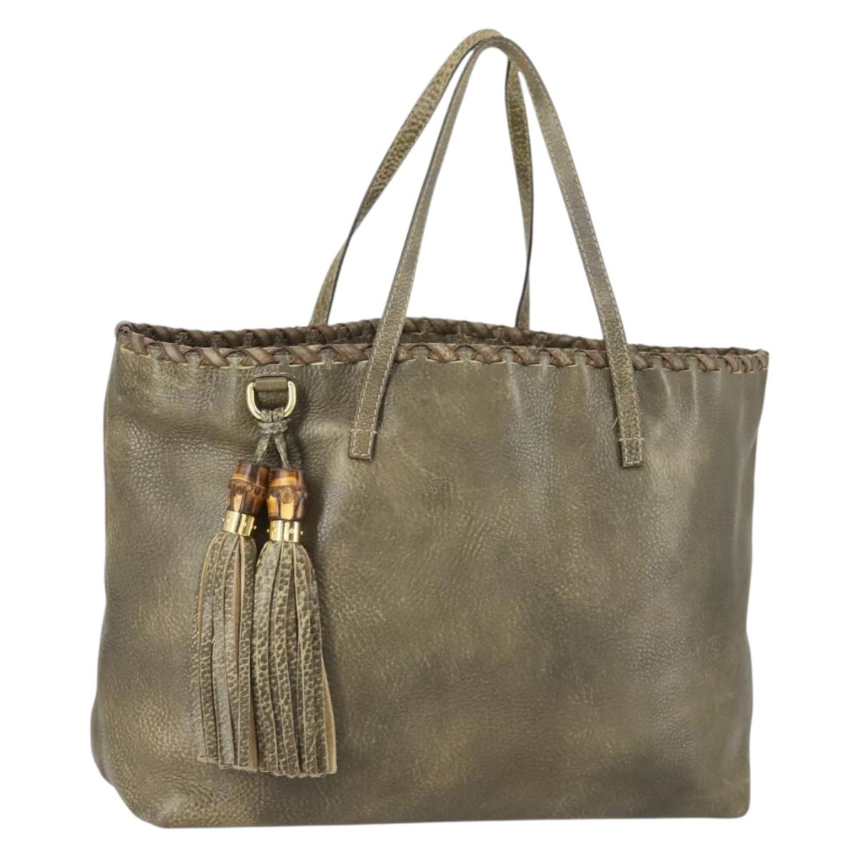 GUCCI Bamboo Shoulder Bag Leather Brown Gold 218499 Auth 161596