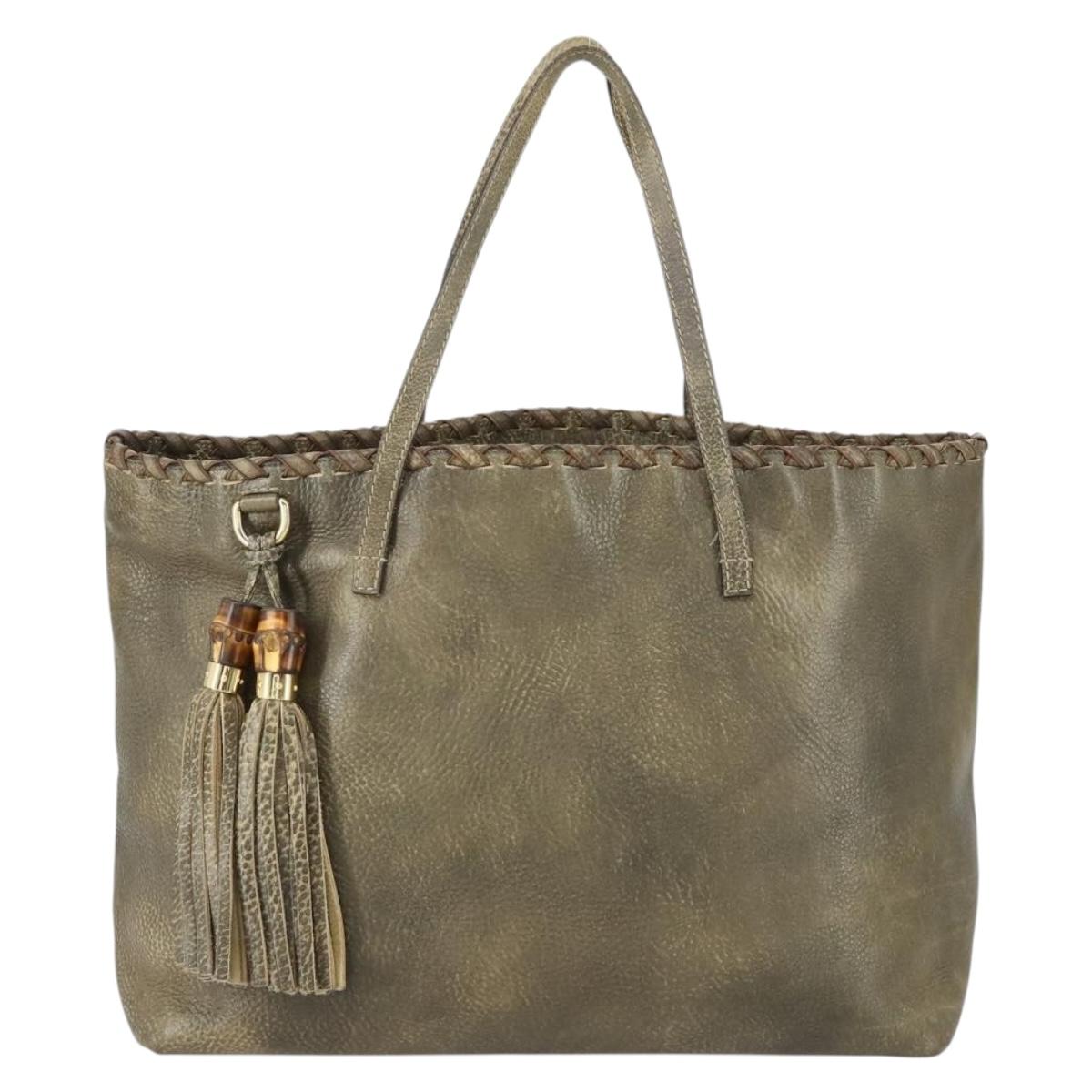 GUCCI Bamboo Shoulder Bag Leather Brown Gold 218499 Auth 161596