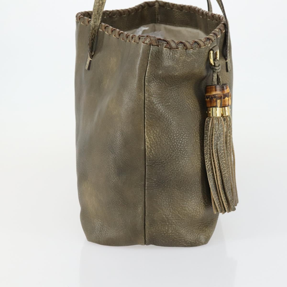GUCCI Bamboo Shoulder Bag Leather Brown Gold 218499 Auth 161596