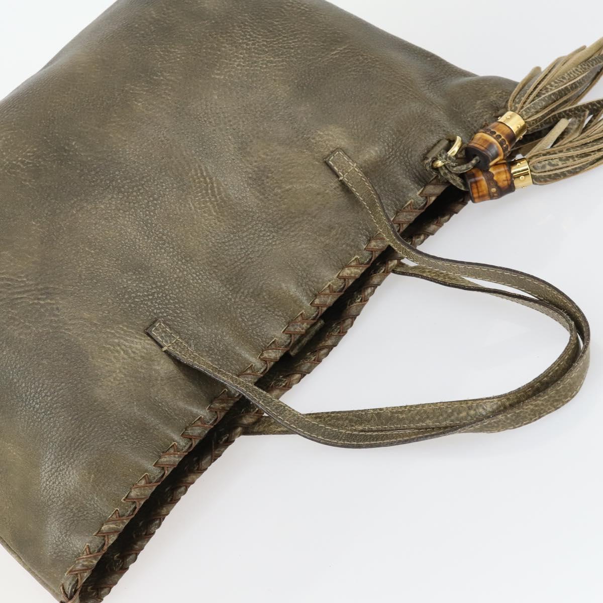 GUCCI Bamboo Shoulder Bag Leather Brown Gold 218499 Auth 161596