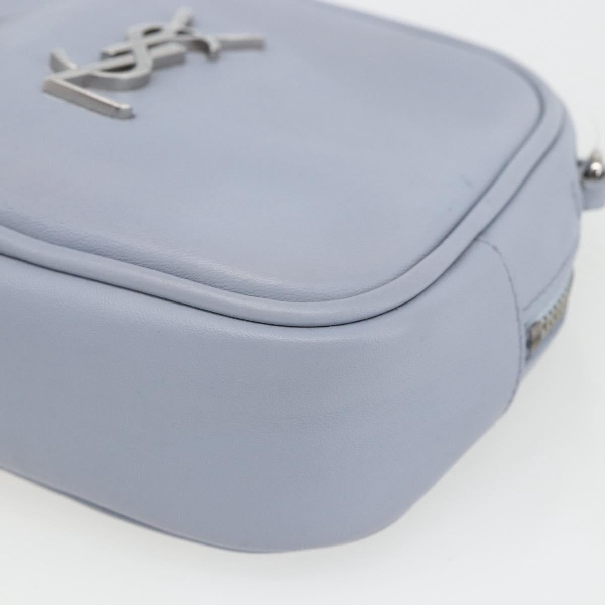 SAINT LAURENT Blogger Shoulder Bag Leather Light Blue Silver Auth 161598
