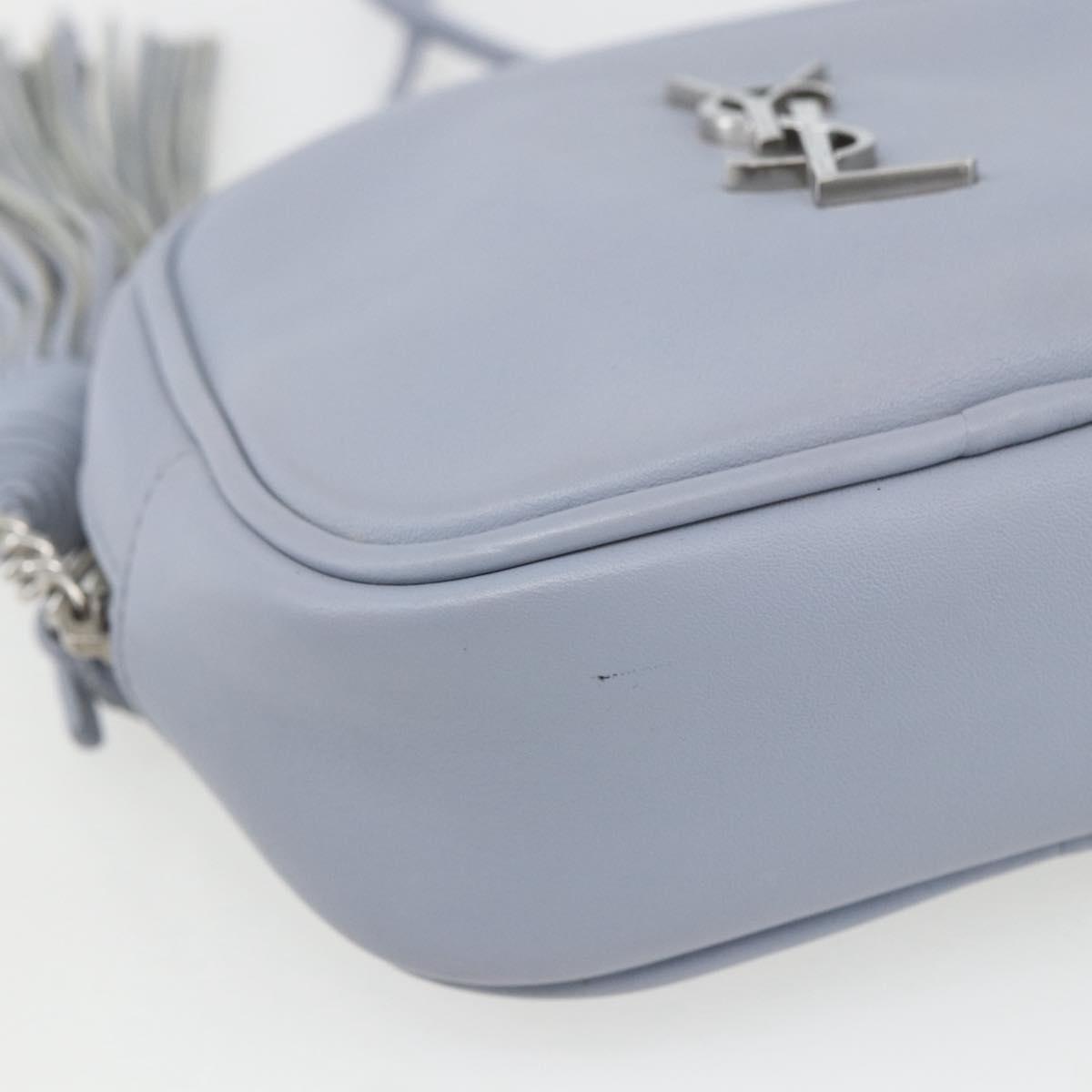 SAINT LAURENT Blogger Shoulder Bag Leather Light Blue Silver Auth 161598
