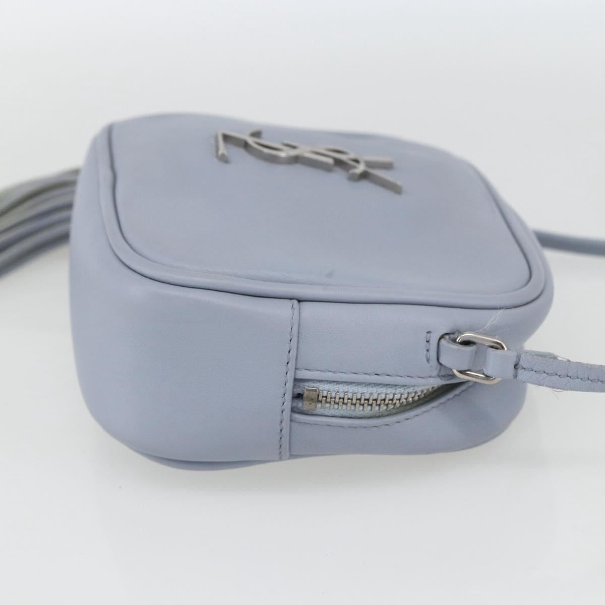 SAINT LAURENT Blogger Shoulder Bag Leather Light Blue Silver Auth 161598