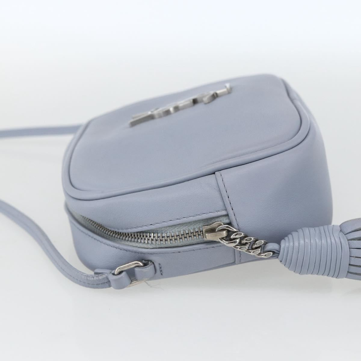 SAINT LAURENT Blogger Shoulder Bag Leather Light Blue Silver Auth 161598