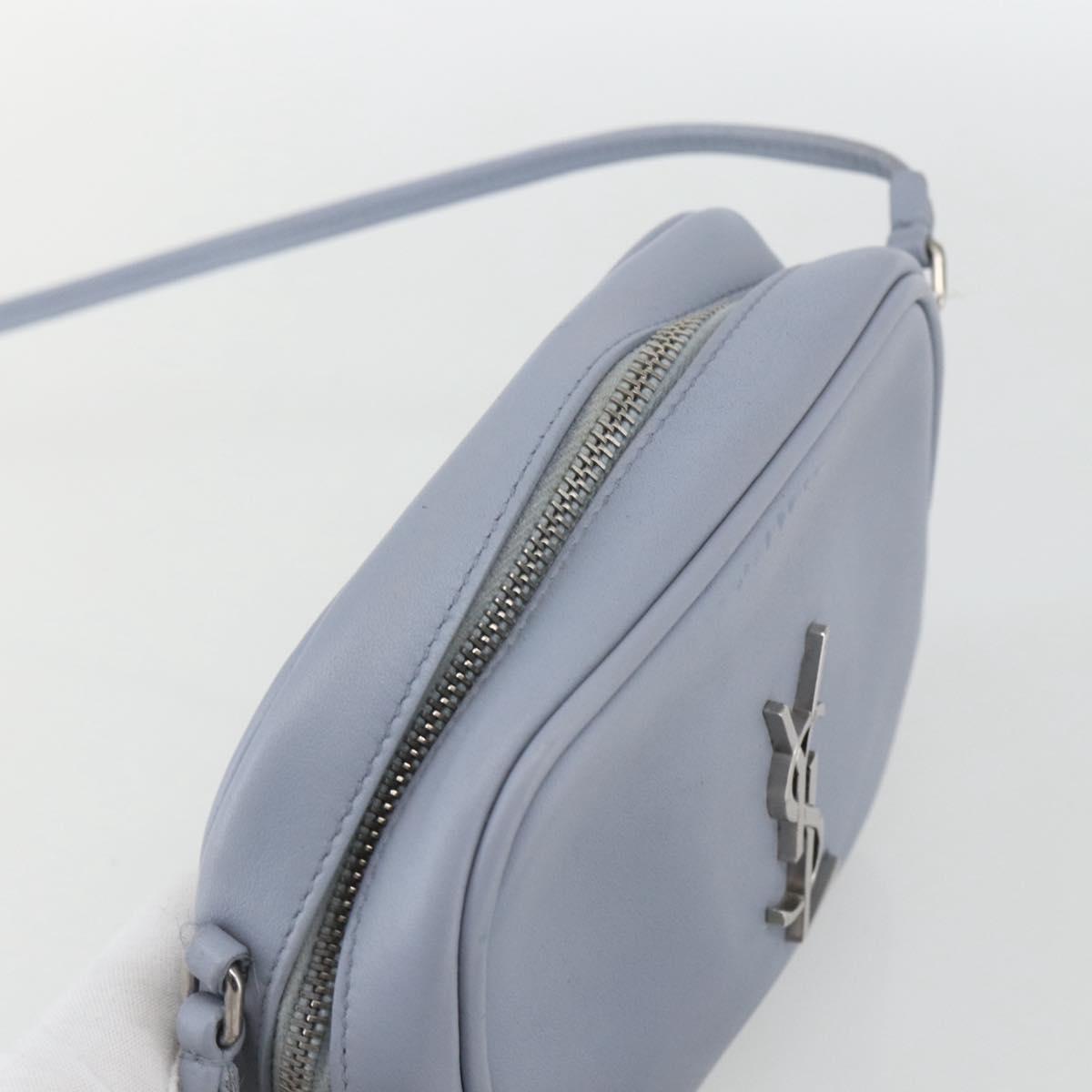 SAINT LAURENT Blogger Shoulder Bag Leather Light Blue Silver Auth 161598