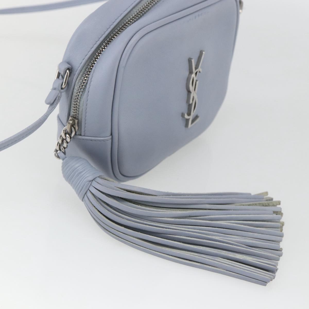 SAINT LAURENT Blogger Shoulder Bag Leather Light Blue Silver Auth 161598