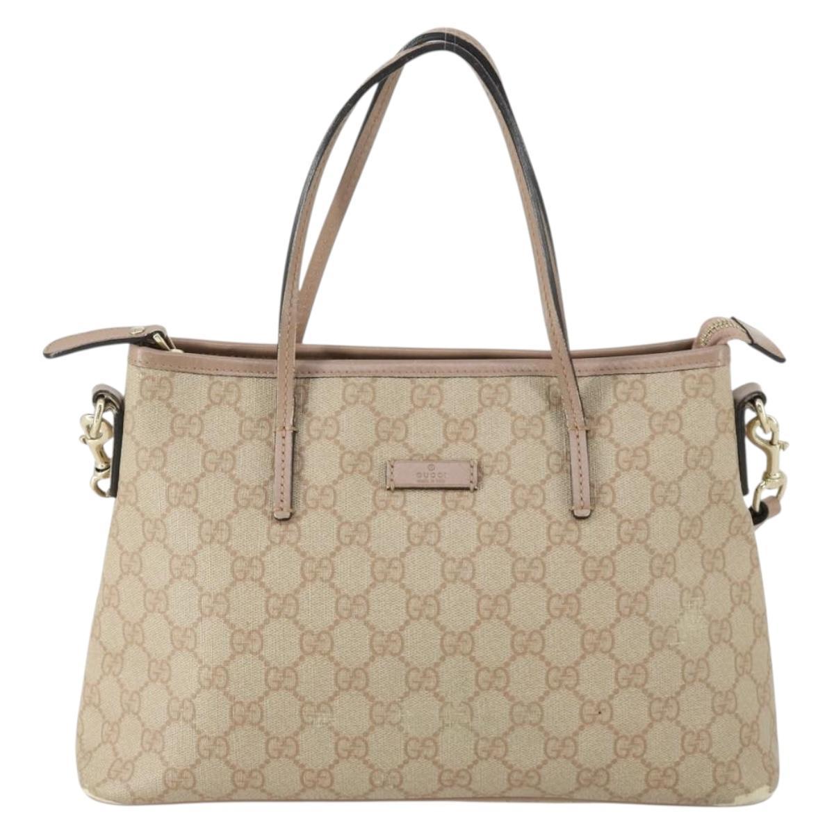 GUCCI GG Supreme Tote Bag PVC 2way Beige Gold 353440 Auth 161600