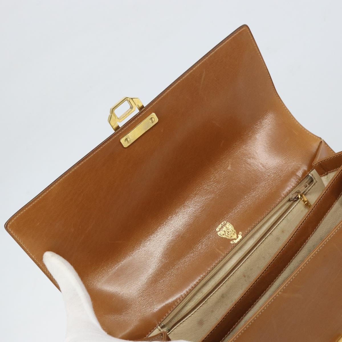 GUCCI Hand Bag Leather Beige Gold Auth 161606