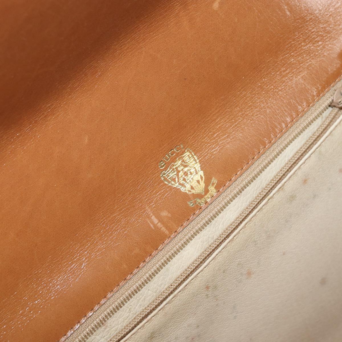 GUCCI Hand Bag Leather Beige Gold Auth 161606