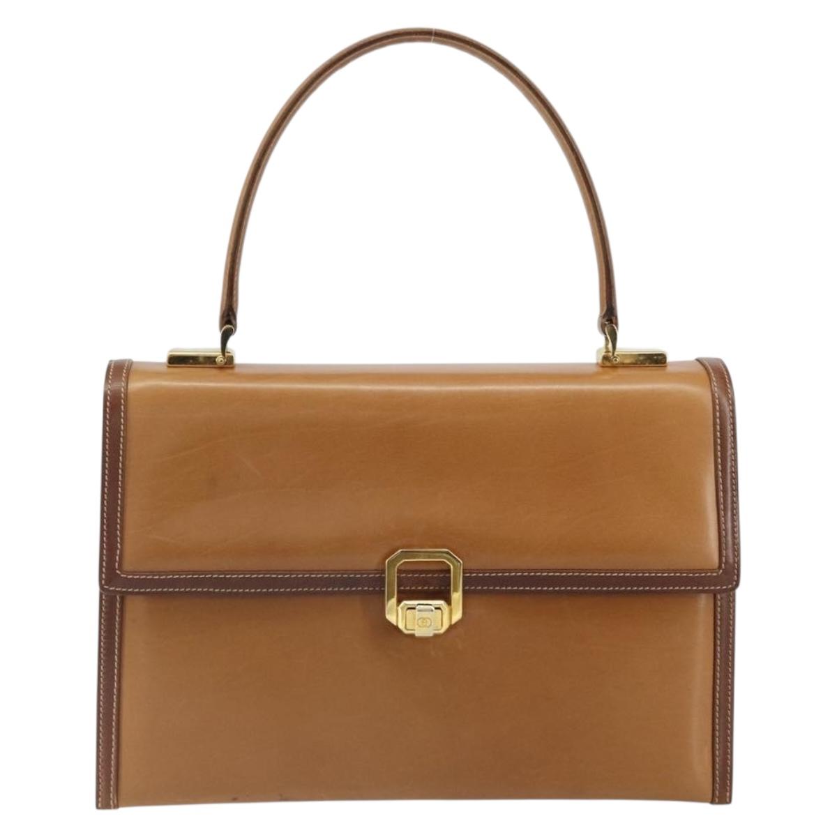 GUCCI Hand Bag Leather Beige Gold Auth 161606