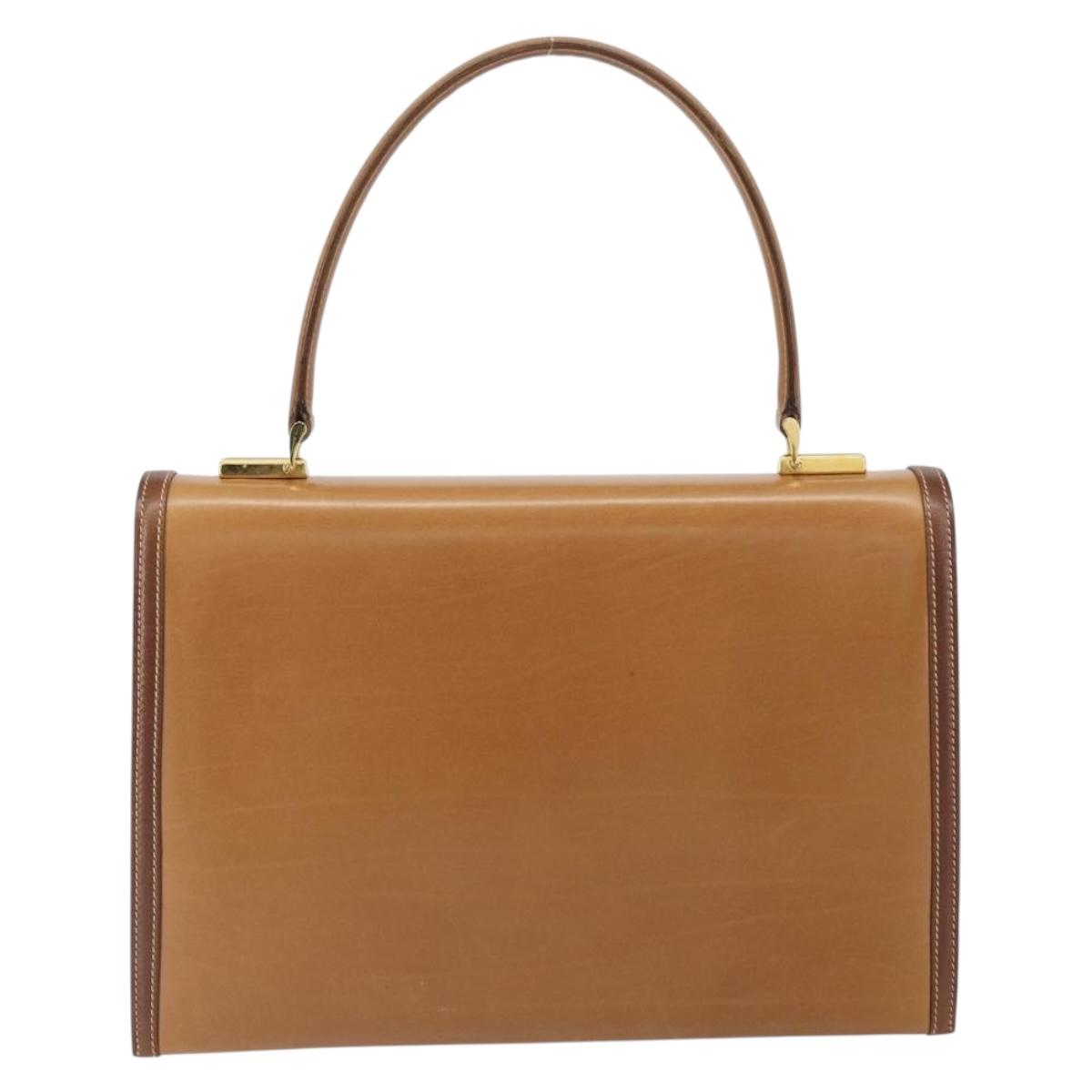 GUCCI Hand Bag Leather Beige Gold Auth 161606