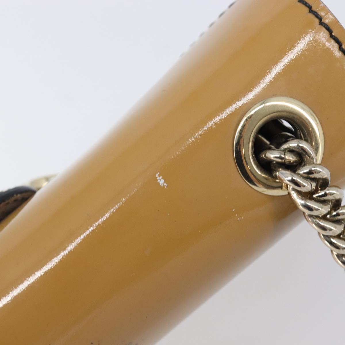 GUCCI Horsebit Chain Emily Shoulder Bag Enamel Beige Gold 283063 Auth 161607
