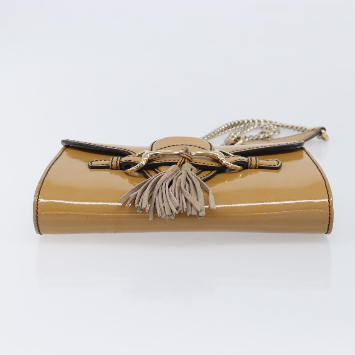 GUCCI Horsebit Chain Emily Shoulder Bag Enamel Beige Gold 283063 Auth 161607