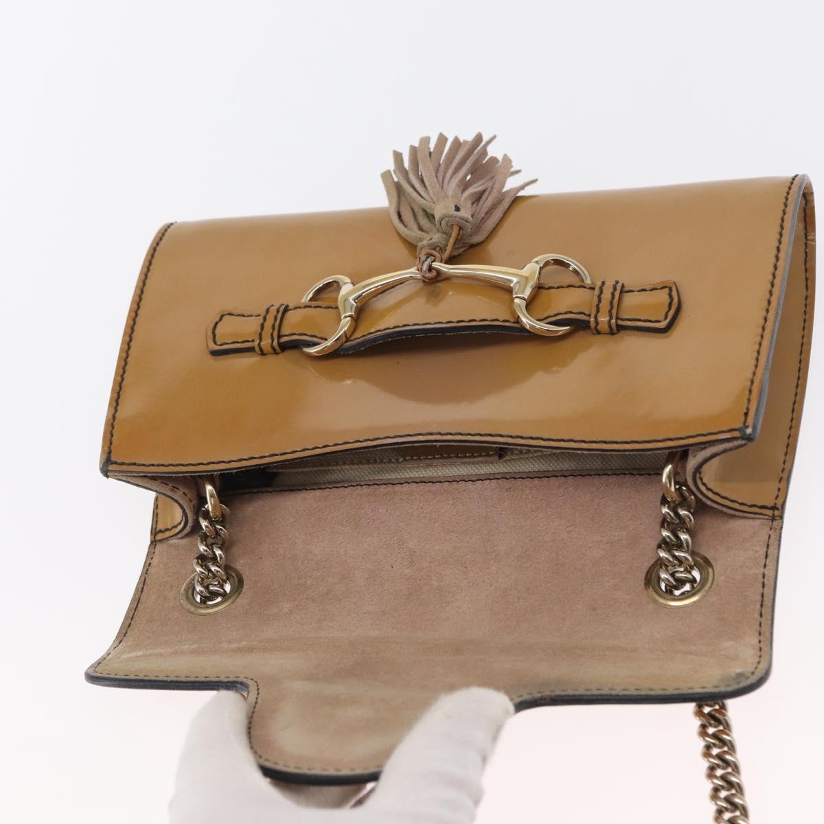 GUCCI Horsebit Chain Emily Shoulder Bag Enamel Beige Gold 283063 Auth 161607