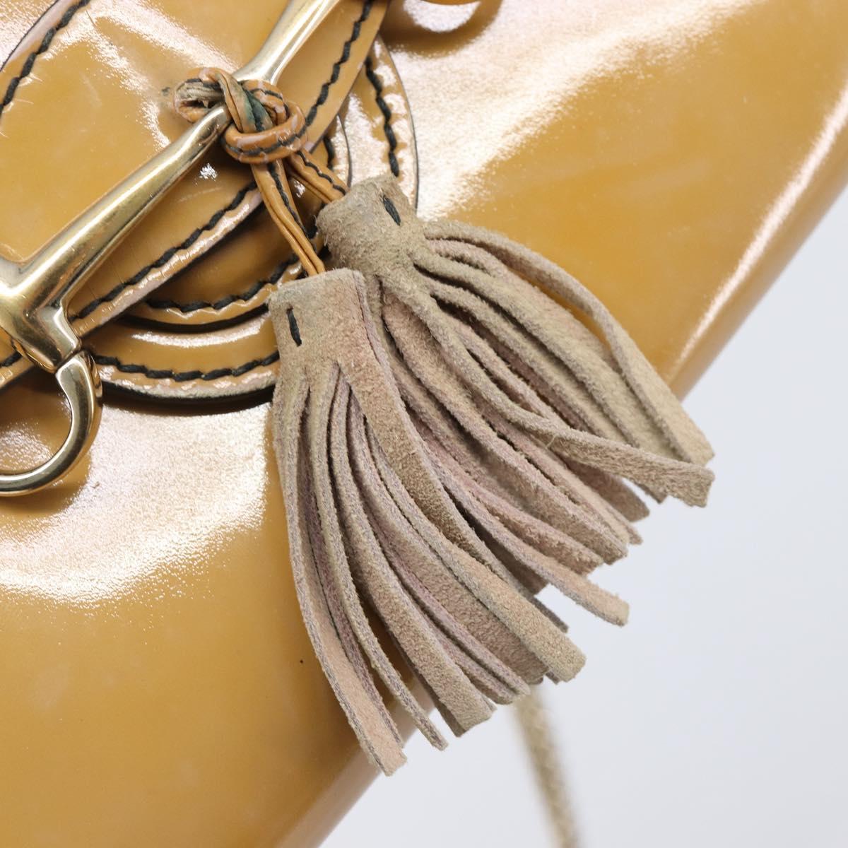 GUCCI Horsebit Chain Emily Shoulder Bag Enamel Beige Gold 283063 Auth 161607