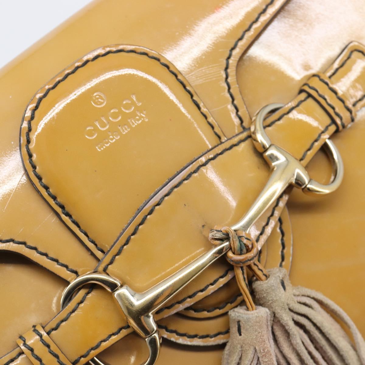 GUCCI Horsebit Chain Emily Shoulder Bag Enamel Beige Gold 283063 Auth 161607