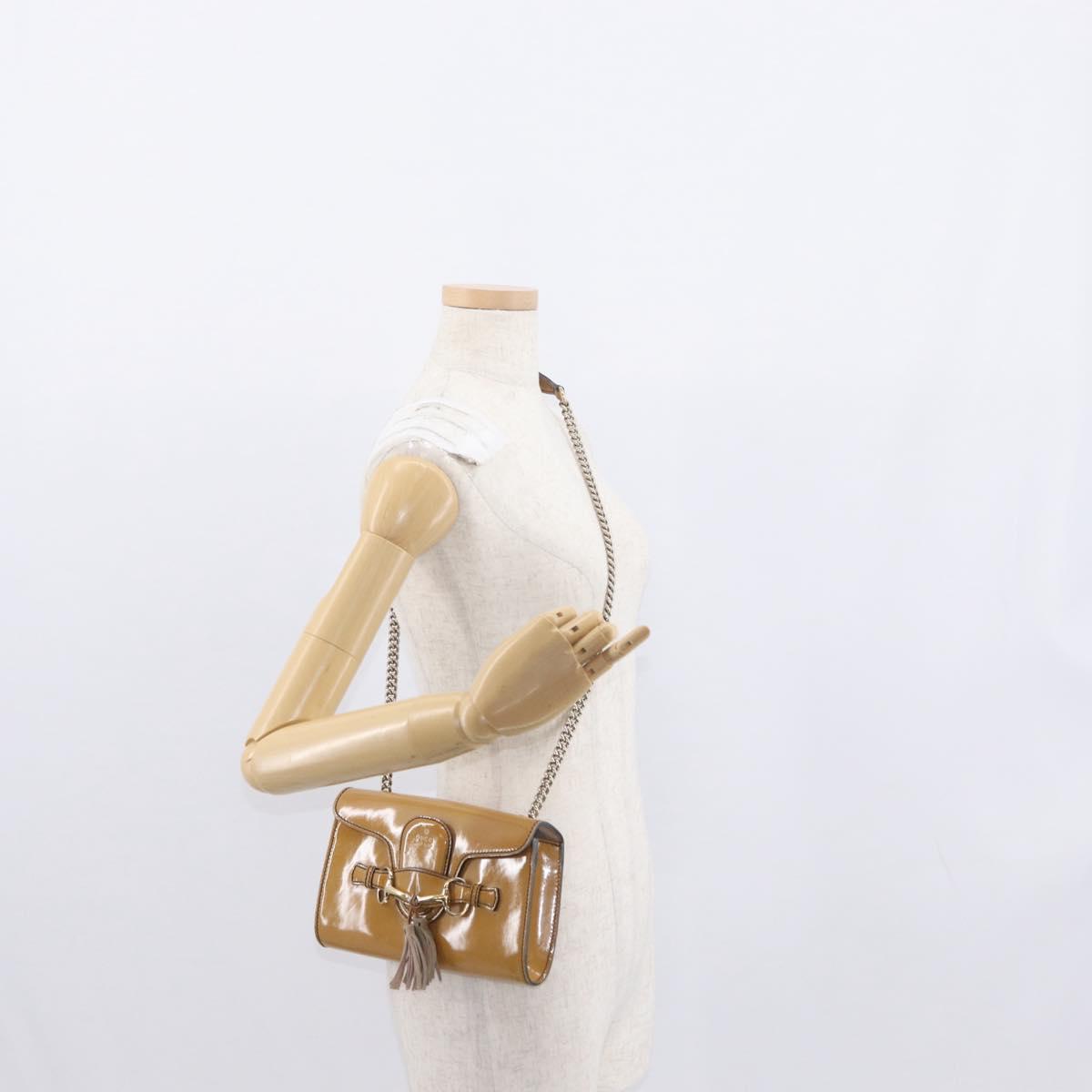 GUCCI Horsebit Chain Emily Shoulder Bag Enamel Beige Gold 283063 Auth 161607