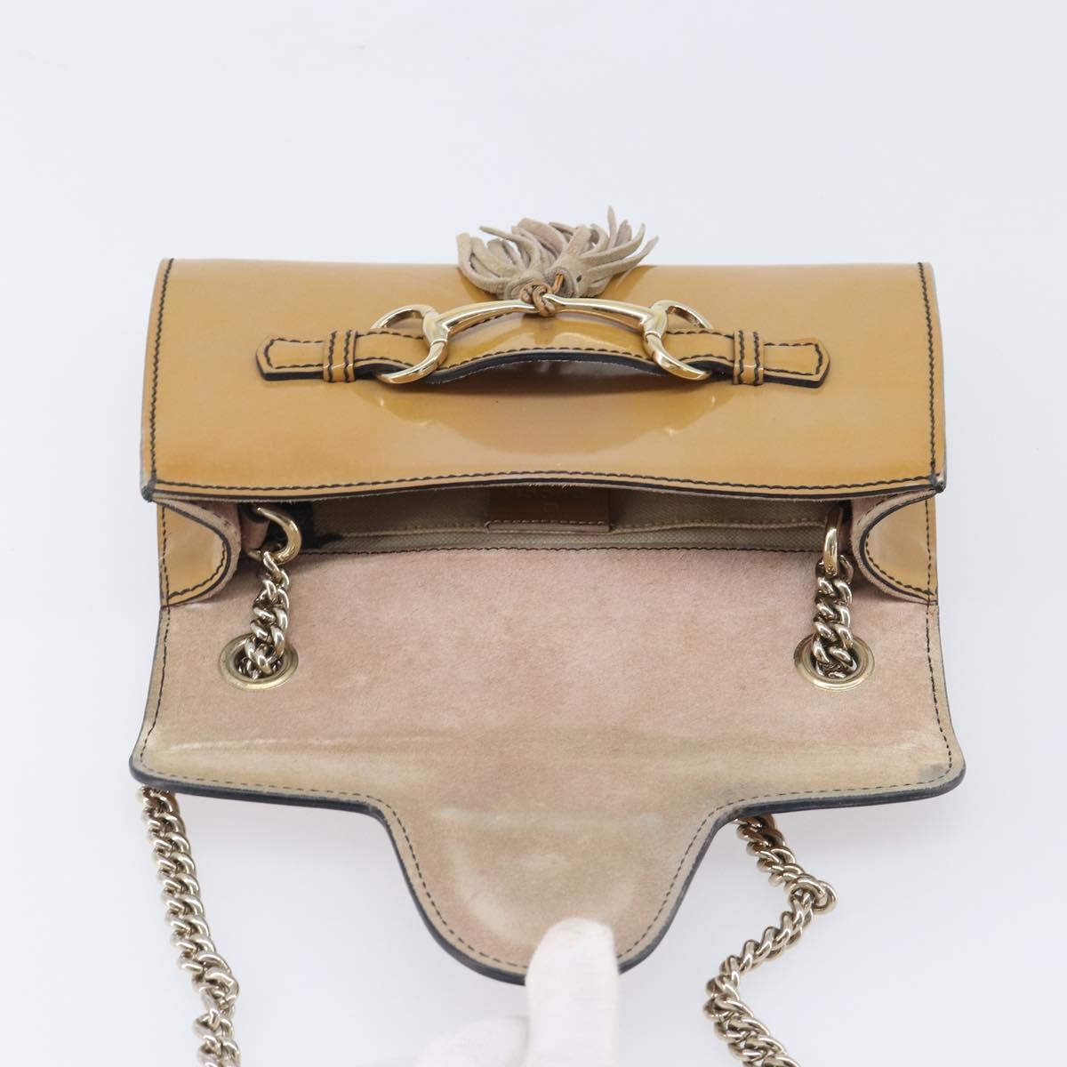 GUCCI Horsebit Chain Emily Shoulder Bag Enamel Beige Gold 283063 Auth 161607