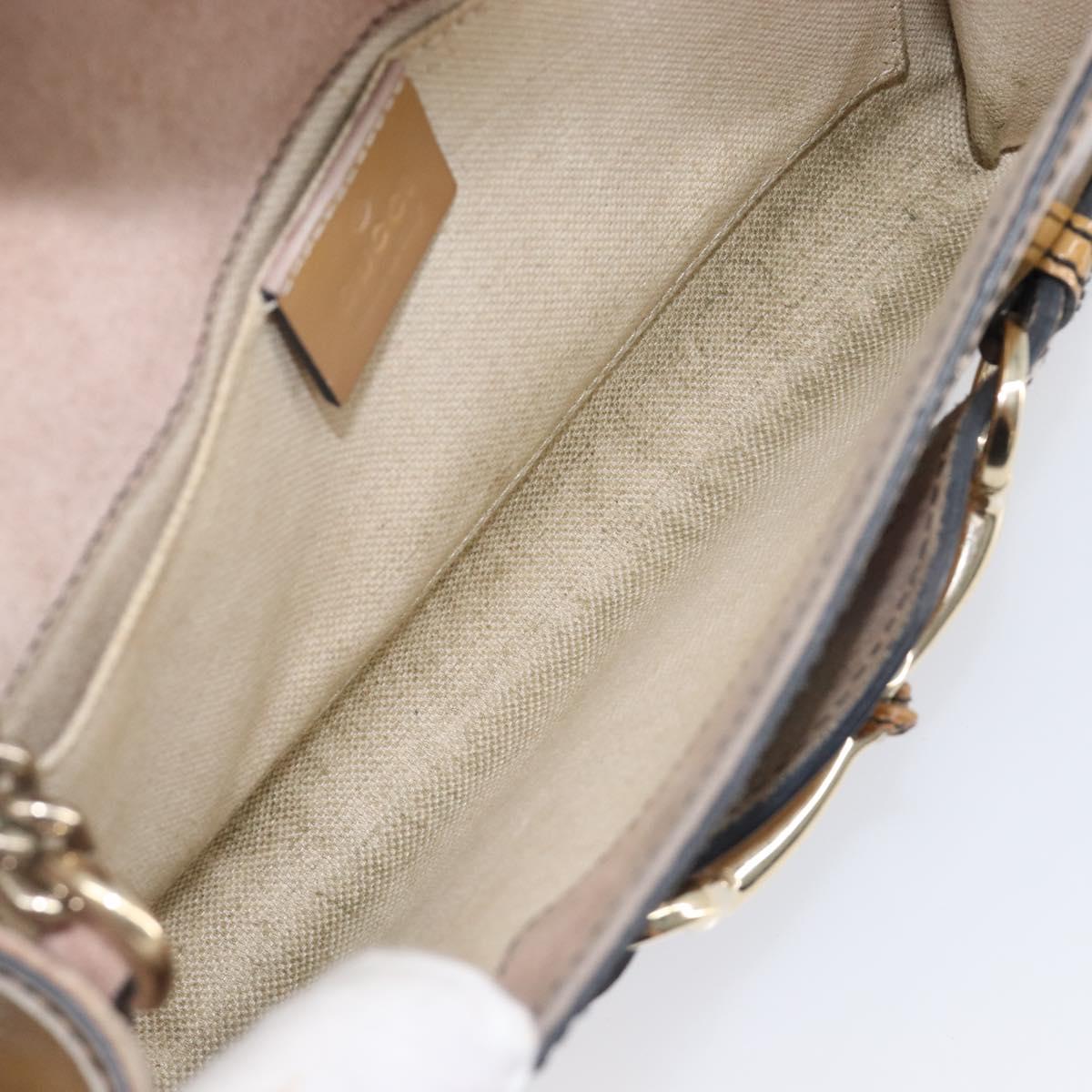 GUCCI Horsebit Chain Emily Shoulder Bag Enamel Beige Gold 283063 Auth 161607