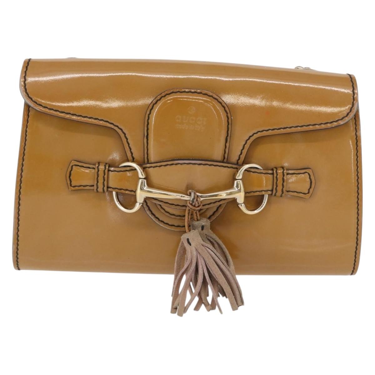 GUCCI Horsebit Chain Emily Shoulder Bag Enamel Beige Gold 283063 Auth 161607