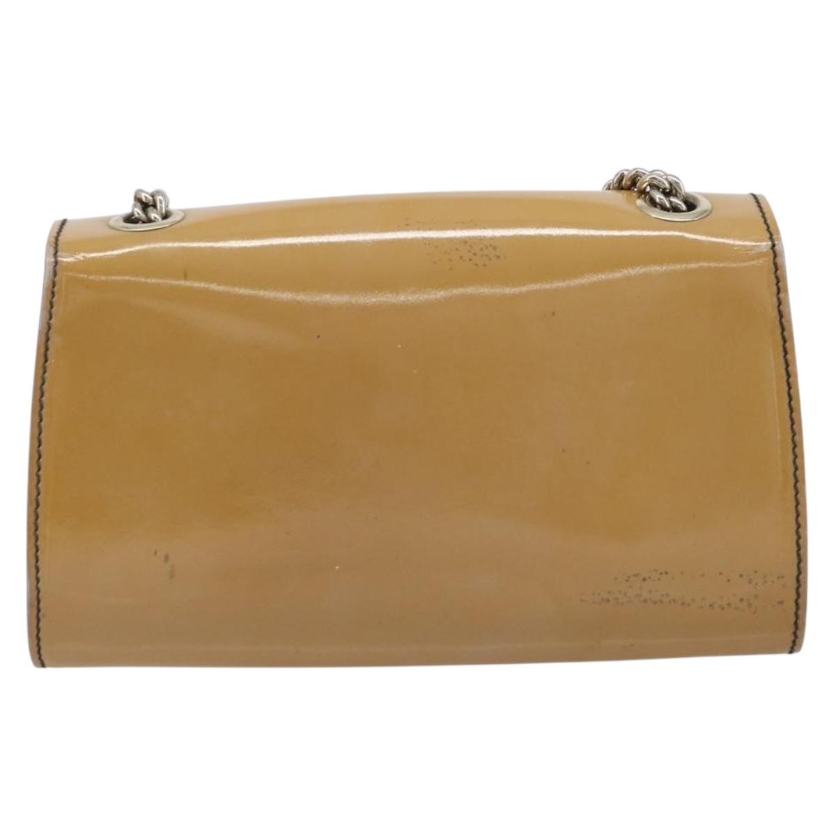 GUCCI Horsebit Chain Emily Shoulder Bag Enamel Beige Gold 283063 Auth 161607