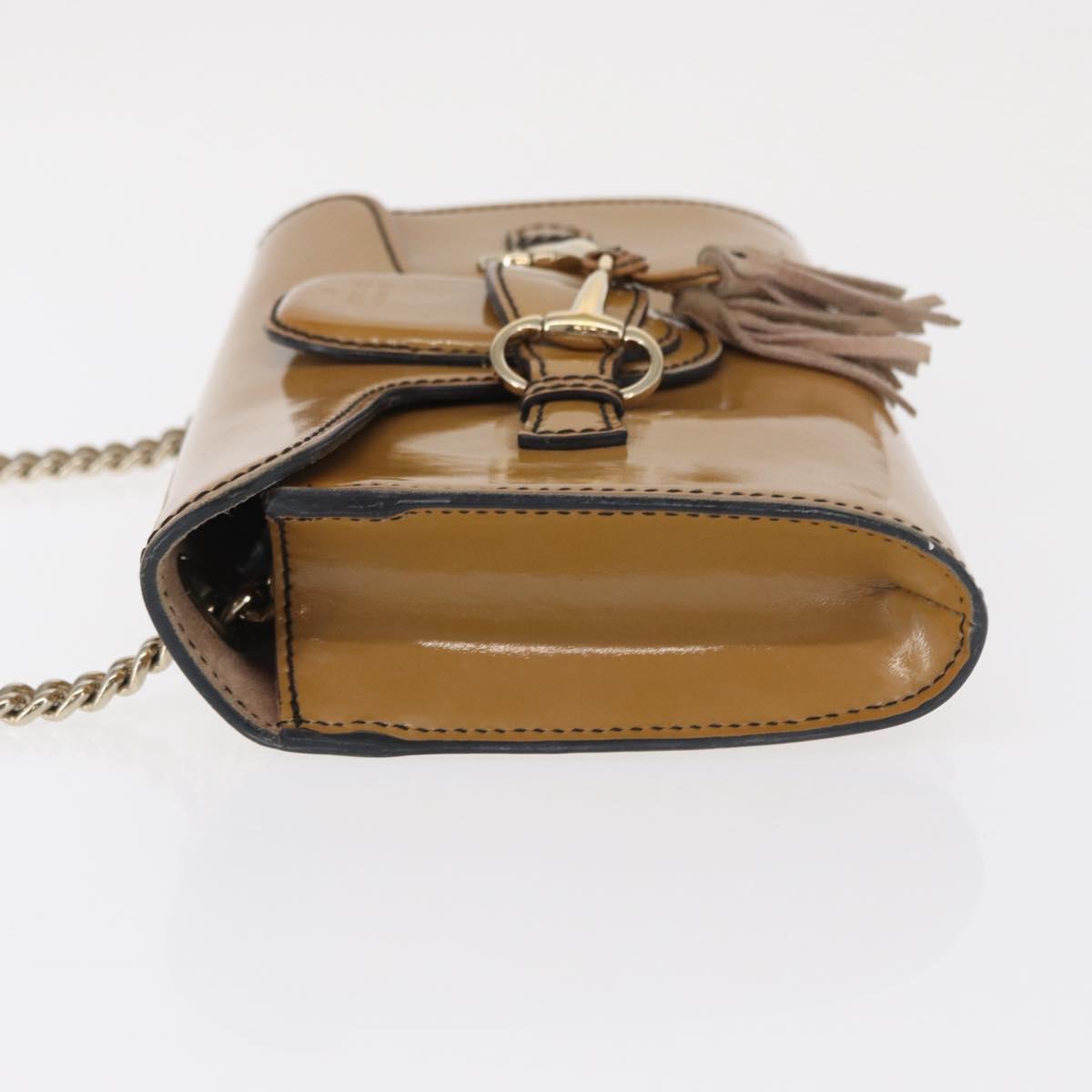 GUCCI Horsebit Chain Emily Shoulder Bag Enamel Beige Gold 283063 Auth 161607
