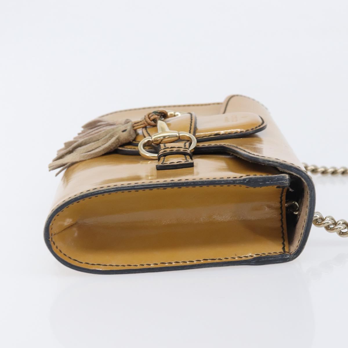GUCCI Horsebit Chain Emily Shoulder Bag Enamel Beige Gold 283063 Auth 161607
