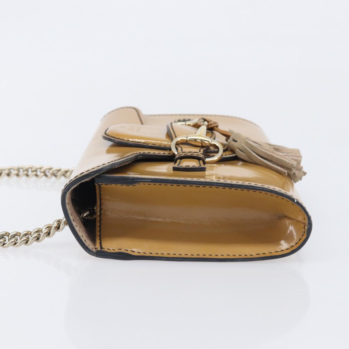 GUCCI Horsebit Chain Emily Shoulder Bag Enamel Beige Gold 283063 Auth 161607