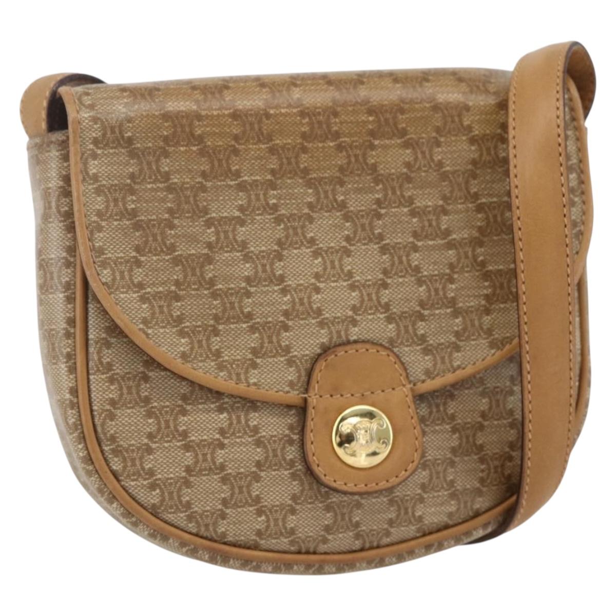 CELINE Macadam Canvas Shoulder Bag PVC Beige Gold Auth 161609