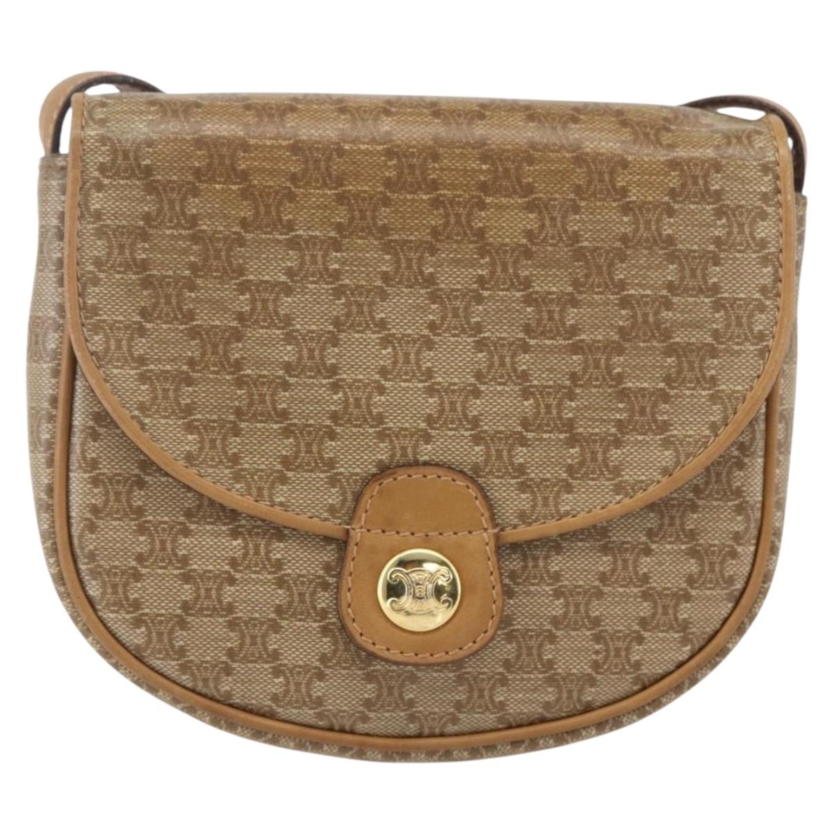 CELINE Macadam Canvas Shoulder Bag PVC Beige Gold Auth 161609