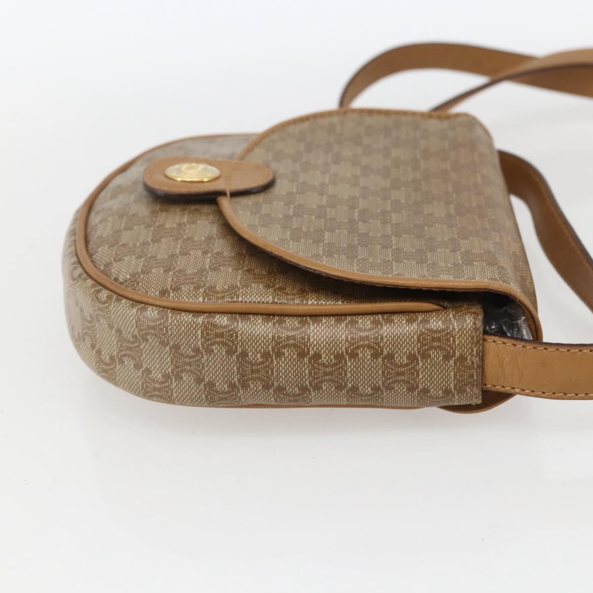 CELINE Macadam Canvas Shoulder Bag PVC Beige Gold Auth 161609