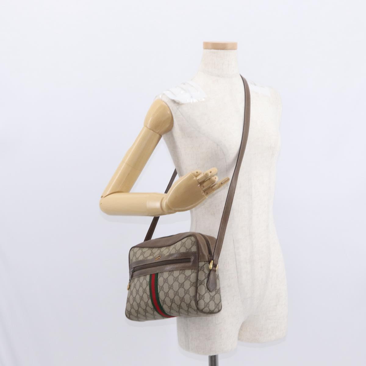 GUCCI GG Supreme Web Sherry Line Bag PVC Beige Gold 24 02 005 Auth 161616