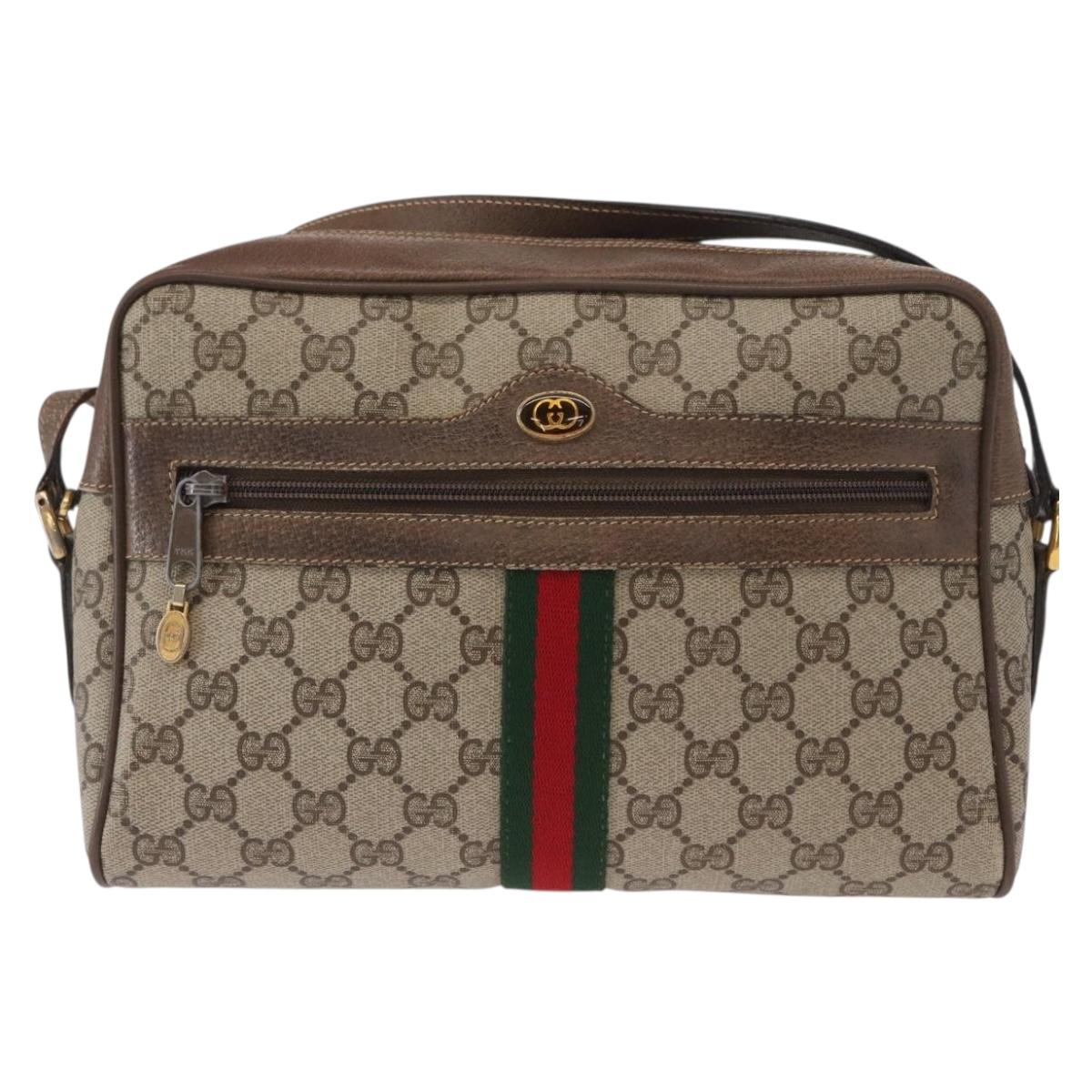GUCCI GG Supreme Web Sherry Line Bag PVC Beige Gold 24 02 005 Auth 161616