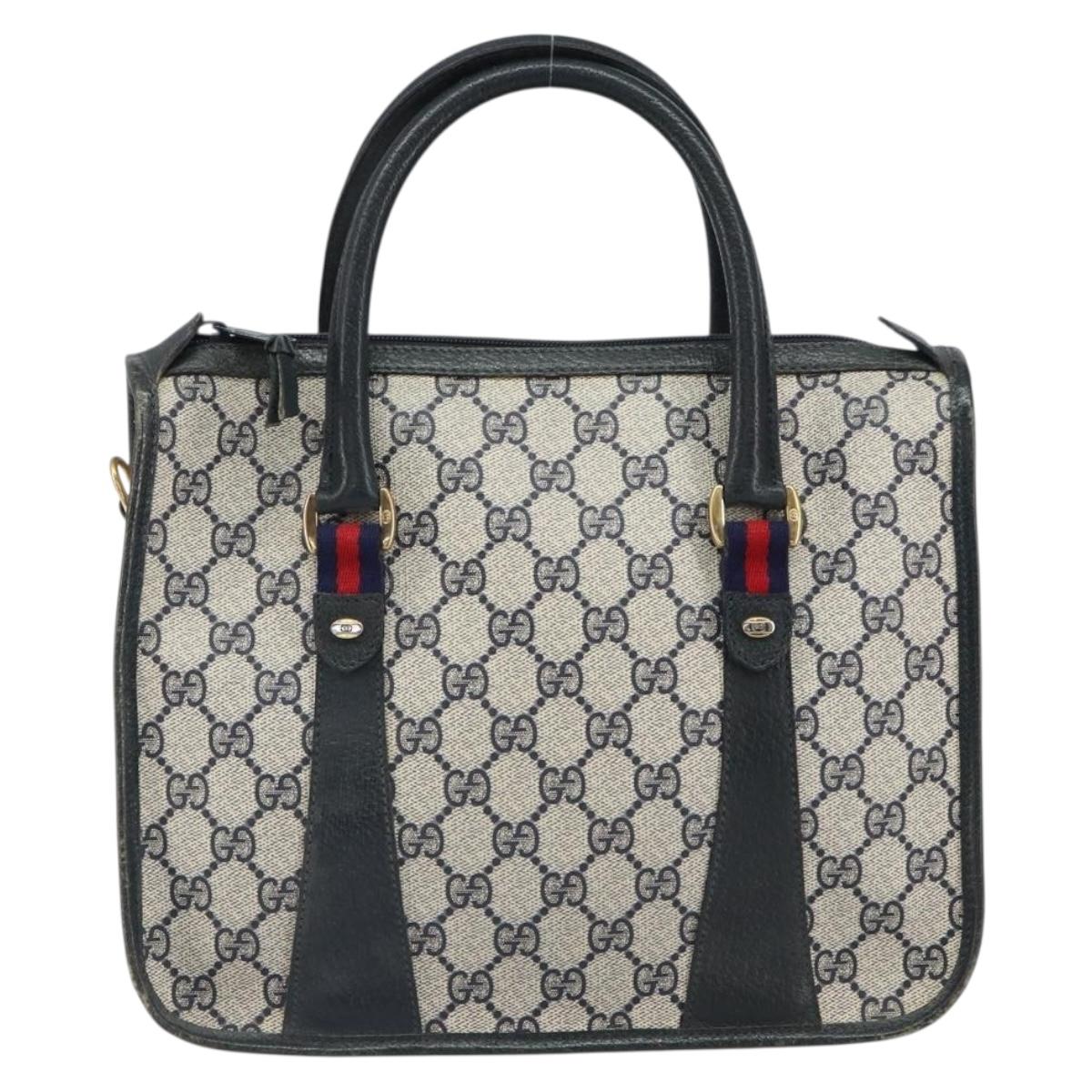 GUCCI GG Supreme Sherry Line Hand Bag PVC Navy Gold Auth 161618