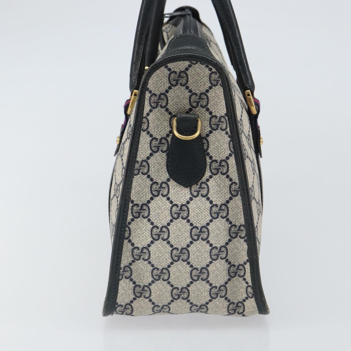 GUCCI GG Supreme Sherry Line Hand Bag PVC Navy Gold Auth 161618