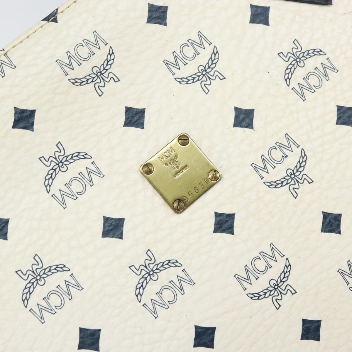 MCM Logogram Vicetos Tote Bag Leather White Gold Auth 161620